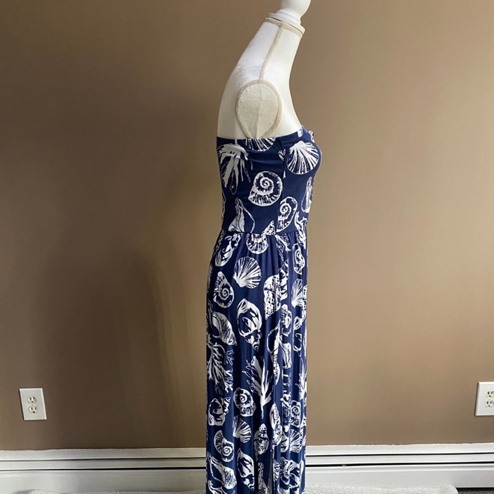 Venus - Strapless Navy and White Shell-Print Maxi Dress - Picture 5 of 8